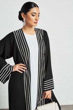 bsi3489 4 Black Embroidered Bisht Abaya with Inner