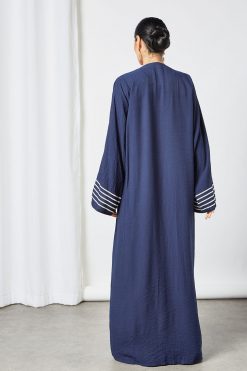 bsi3490 3 Navy Embroidered Bisht Abaya with Inner