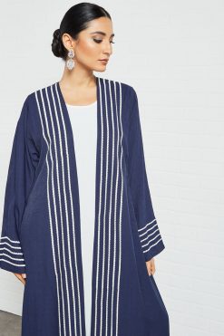 bsi3490 4 Navy Embroidered Bisht Abaya with Inner