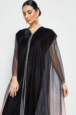 bsi3495 3 Black Beads Embellished Kaftan Abaya