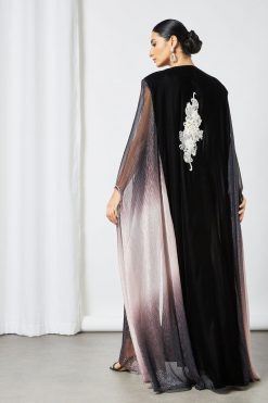 bsi3495 4 Black Beads Embellished Kaftan Abaya