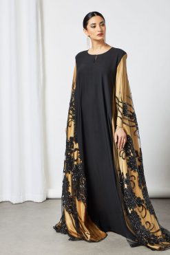bsi3496 2 Black Sequins Embellished Kaftan Abaya