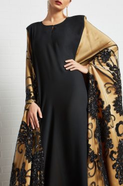 bsi3496 4 Black Sequins Embellished Kaftan Abaya