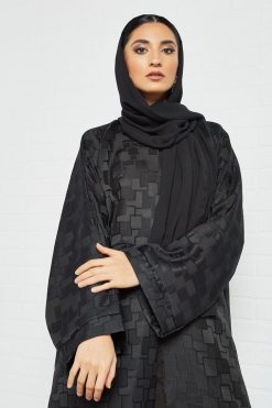 bsi3499 2 black self print plain abaya