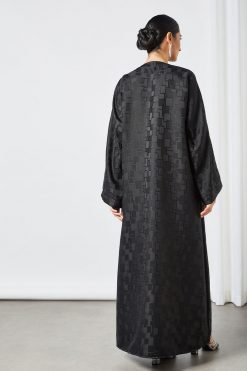 bsi3499 3 black self print plain abaya