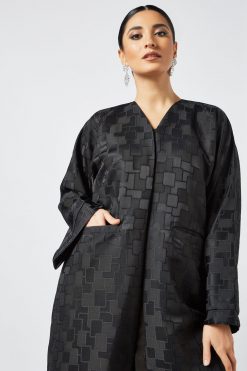 bsi3499 4 black self print plain abaya