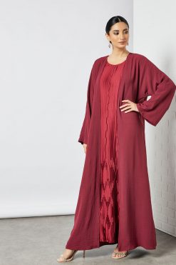 bsi3507 3 Maroon pleated inner abaya