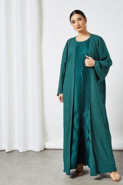 bsi3508 3 Green Pleated Inner Abaya