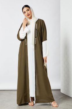 Green Beads Embellished Bisht Abaya with Inner
