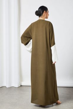 bsi3515 4 Green Beads Embellished Bisht Abaya with Inner
