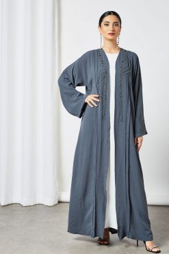 bsi3516 3 Grey Bisht Abaya with Inner