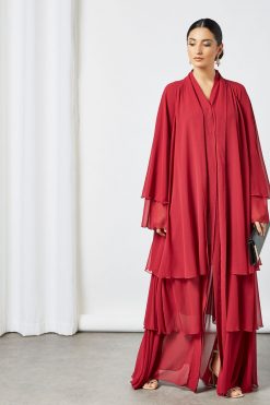bsi3517 2 Maroon layered abaya