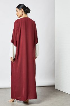 bsi3519 4 Maroon beads embellished bisht abaya with inner