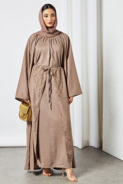 Beads Embellished 3 pcs abaya set