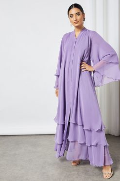 bsi3524 3 Mauve layered chiffon abaya