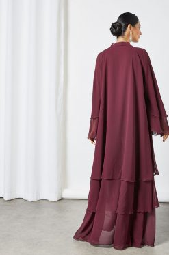 bsi3525 3 Burgundy layered chiffon abaya