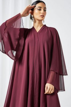 bsi3525 4 Burgundy layered chiffon abaya