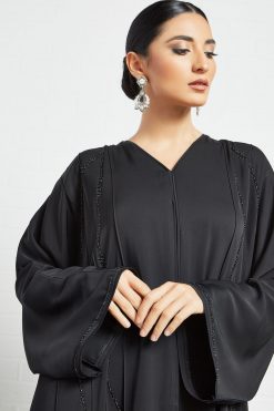 bsi3526 2 Black Beads Embellished Abaya