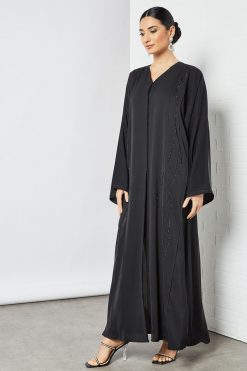 bsi3526 4 Black Beads Embellished Abaya
