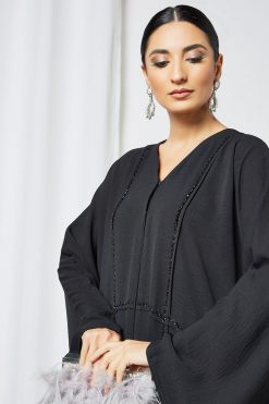 bsi3528 2 Black Beads Embellished Abaya