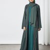 Green beads embellished bisht abaya with inner
