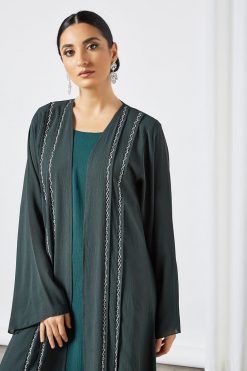 bsi3529 4 Green beads embellished bisht abaya with inner