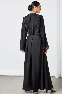 bsi3530 3 Black Lace Patched Abaya