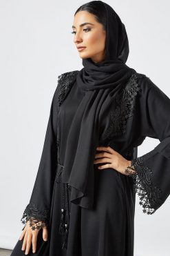 bsi3530 4 Black Lace Patched Abaya