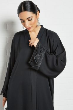bsi3531 4 Black Lace Patched Abaya