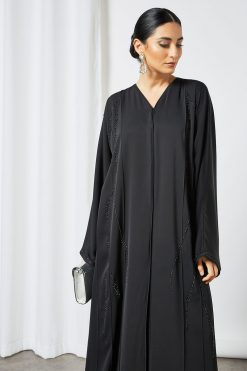 bsi3534 2 Black beads embellished abaya