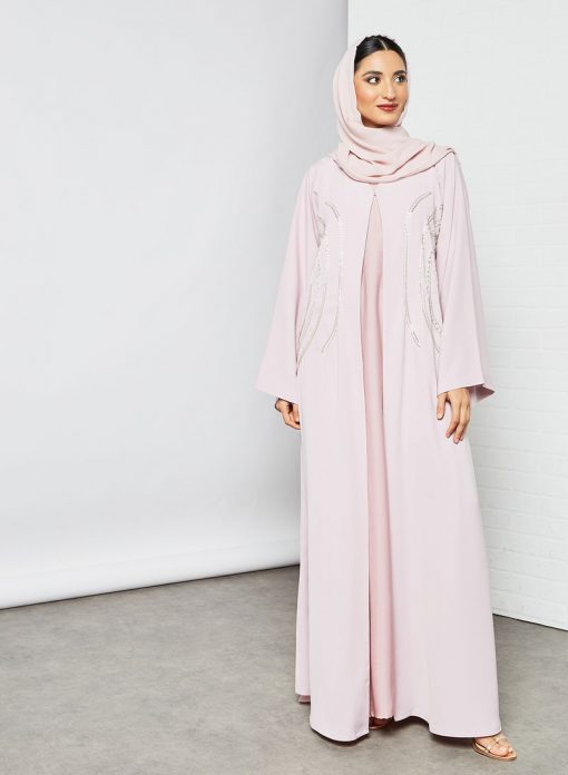 Pink beads embellished abaya