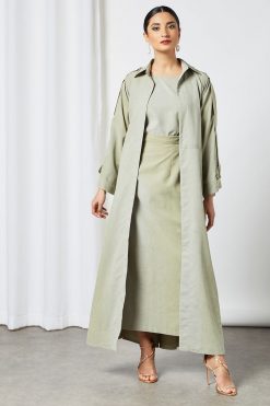 bsi3545 2 Green coat collared bisht abaya with inner