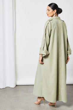 bsi3545 3 Green coat collared bisht abaya with inner
