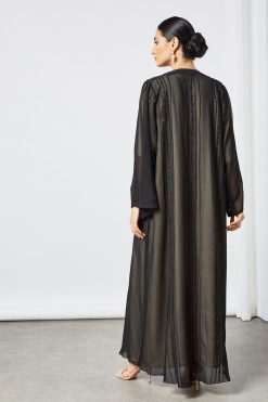 bsi3549 3 Black organza beads embellished bisht abaya