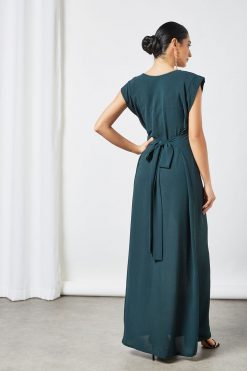 bsid51 4 Maxi length plain dress with waist belt
