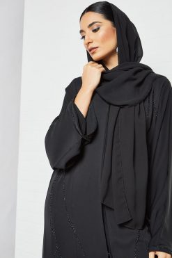 bsi3534 4 Black beads embellished abaya