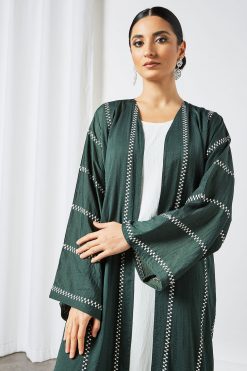 bsi3535 2 Green embroidered Bisht abaya with inner