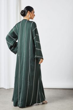 bsi3535 3 Green embroidered Bisht abaya with inner
