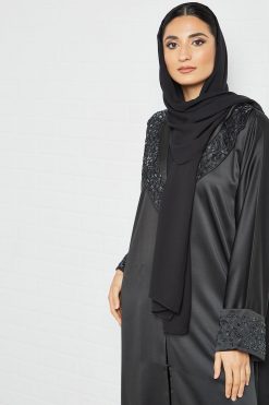 bsi3538 4 Black beads embellished abaya