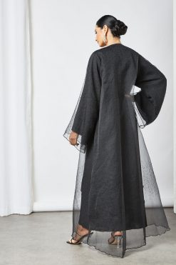 bsi3541 3 Black organza overall embellished abaya