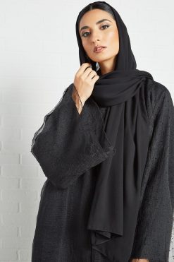 bsi3541 4 Black organza overall embellished abaya