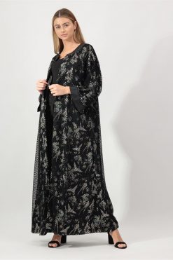 Nasr 31387 3 1 Black Mesh Abaya