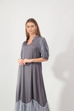 Nasr 31405 3 1 Gray Tulle Dress