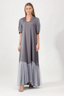 Nasr 31405 4 1 Gray Tulle Dress