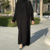 MOICH011 1 rotated Black Pleated Bisht Abaya
