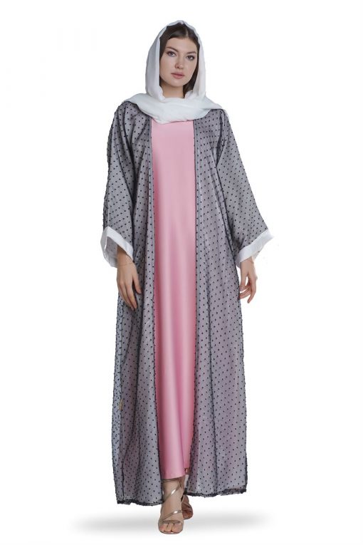 White Black Organza Sheen Abaya