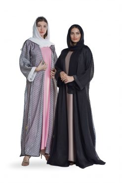 FBS 000100 4 White Black Organza Sheen Abaya