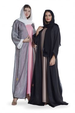 FBS 000100 5 White Black Organza Sheen Abaya