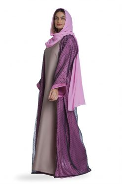 FBS 000110 3 Pink Black Organza Sheen Abaya