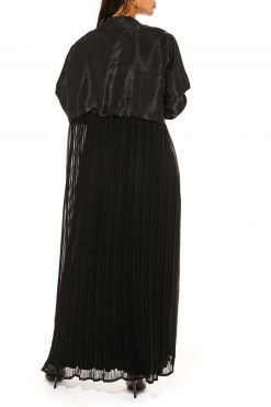 MOI1121007 3 Black Abaya Set With Pleated Detailing